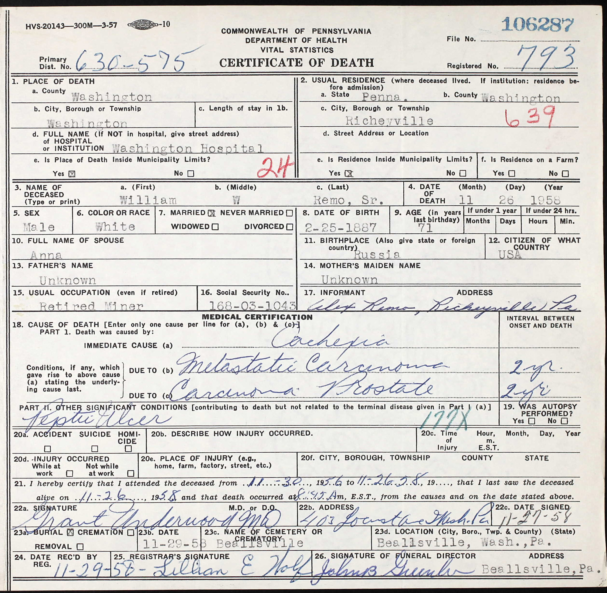 death certificate